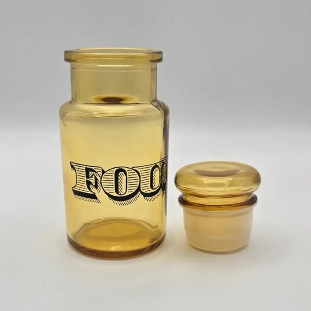VTG Amber Glass Apothecary Jar Stopper Lid with Four Written